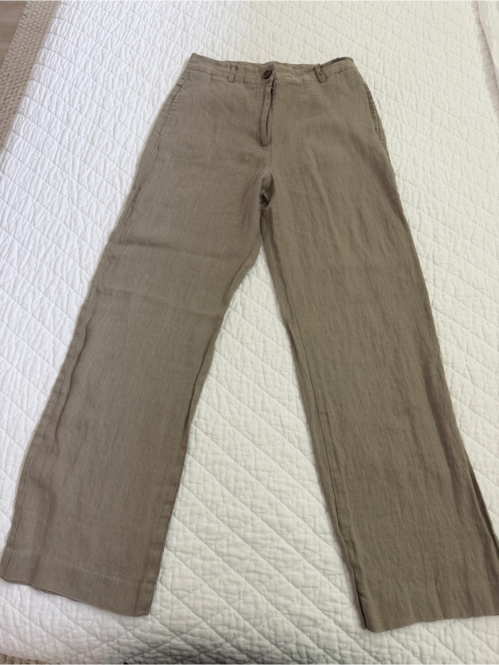 Zara Beige Wide-Leg Linen-Blend Pants